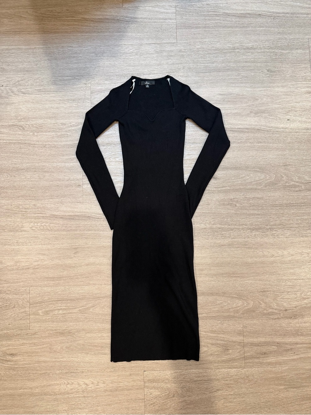 Lulu's Black Ribbed Long-Sleeve Bodycon Midi Dress